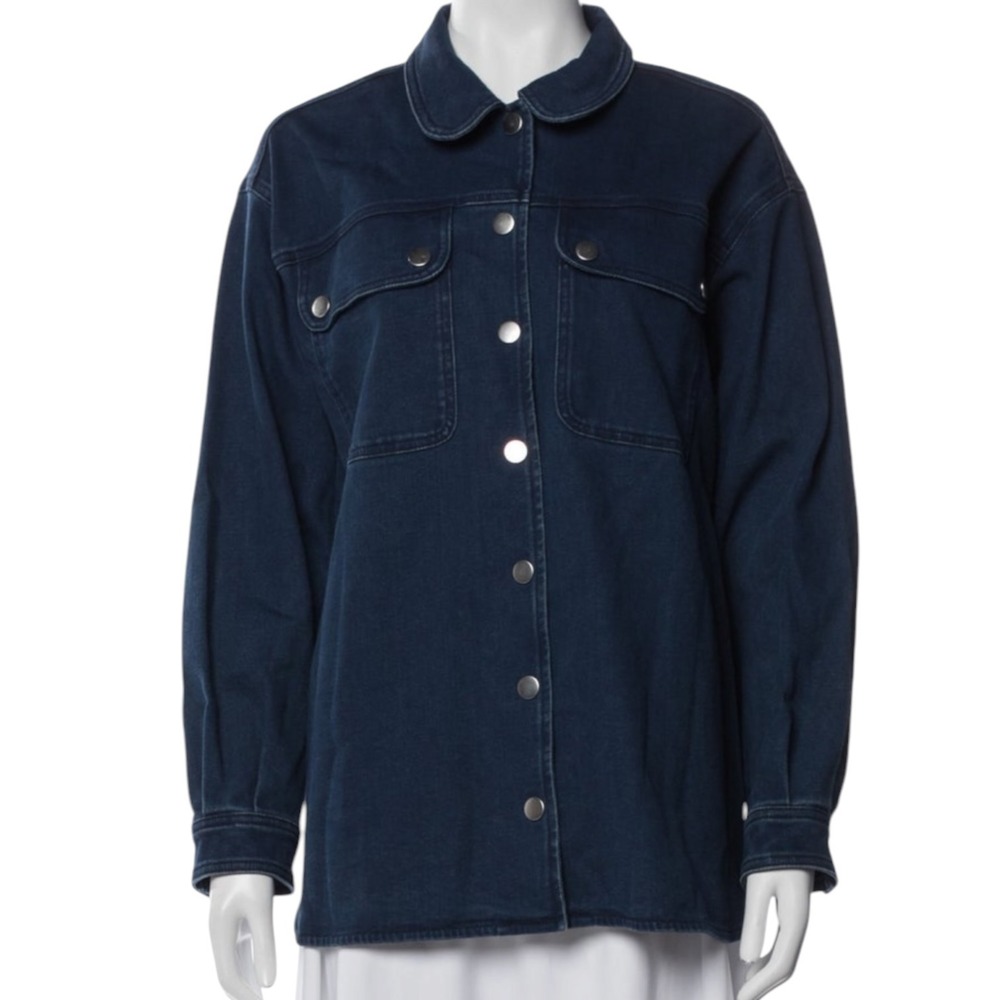 Sezane Denis Jacket Denim Indigo Blue Snap Front Chore Coat Size 34